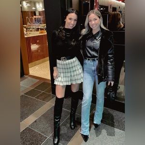 Plaid skirt with black and pink detail